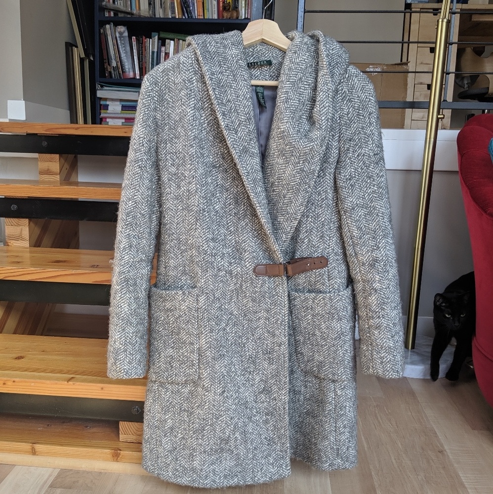 Herringbone tweed wool winter coat